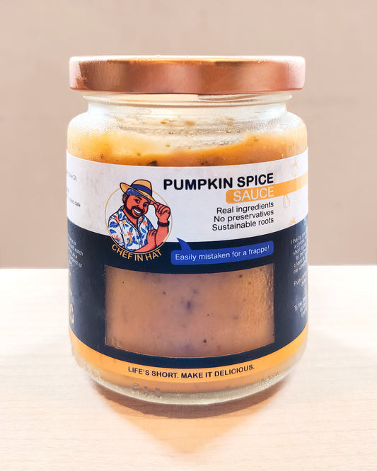 Jar of organic pumpkin spice sauce, perfect as a dipping condiment for fried food